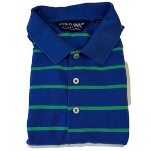 Polo Golf by Ralph Lauren Men's Shirt Large‎ Blue Striped Pony Logo Pima Cotton